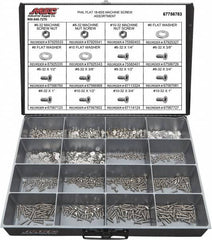 Value Collection - 1,400 Piece, #6-32 to #10-32, Stainless Steel Machine Screw Assortment - Flat Head, Phillips Drive, 1/4 to 1" Long, Grade 18-8 - Benchmark Tooling