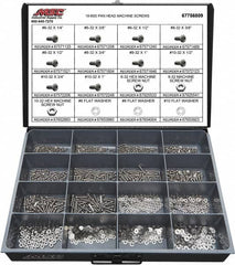 Value Collection - 1,400 Piece, #6-32 to #10-32, Stainless Steel Machine Screw Assortment - Pan Head, Phillips Drive, 1/4 to 1" Long, Grade 18-8 - Benchmark Tooling