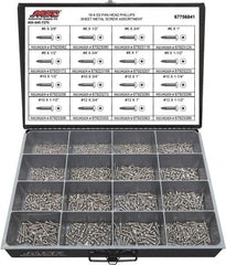 Value Collection - 1,300 Piece, #6x3/8 to #12 x 1-1/2, Stainless Steel Sheet Metal Screw Assortment - Pan Head, Phillips Drive, 3/8 to 1-1/2" Long, Grade 18-8 - Benchmark Tooling