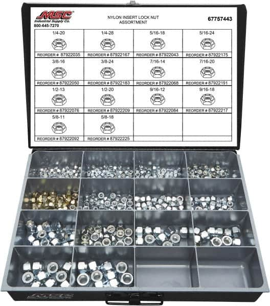 Value Collection - 1/4-20 to 5/8-18 Thread, 435 Piece Steel Nut Assortment - Grade 2 - Benchmark Tooling