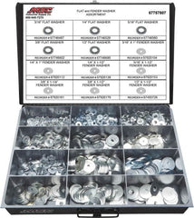 Value Collection - 1275 Piece, No. 10, 1/2" Screw, Grade 2 Steel Fender & Flat Washer Assortment - Includes 1/4 to 5/16 x 1-1/2" Screw & Compartmented Storage Case - Benchmark Tooling