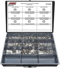 Value Collection - 1/4-20 to 3/8-16 Thread, 750 Piece Stainless Steel Nut & Washer Assortment - Grade 18-8 - Benchmark Tooling