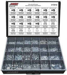 Value Collection - 1,975 Piece, #8-32 to 1/4-20, Steel Machine Screw Assortment - Pan Head, Phillips Drive, 1/4 to 1-1/2" Long, Grade 2 - Benchmark Tooling