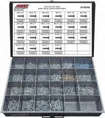 Value Collection - 1,200 Piece, #4x1/2 to #10x2, Steel Sheet Metal Screw Assortment - Flat Head, Phillips Drive, 1/2 to 2" Long, Grade 2 - Benchmark Tooling