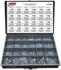 Value Collection - 2,100 Piece, #6-32 to 1/4-20, Steel Machine Screw Assortment - Pan Head, Slotted Drive, 1/2 to 2" Long, Grade 2 - Benchmark Tooling