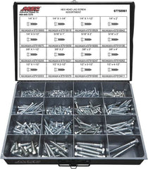 Value Collection - 375 Piece, 1/4x1 to 1/2 x 4-1/2, Steel Lag Screw Assortment - Hex Head, Hex Drive, 1 to 4-1/2" Long, Grade 2 - Benchmark Tooling