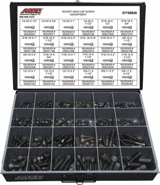 Value Collection - 375 Piece Alloy Steel Socket Head Cap Screws - 1/4-20 to 5/8-11 Thread - Benchmark Tooling