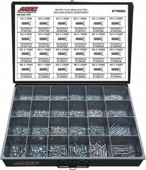 Value Collection - 820 Piece, M3x5.00 to M5x25.00, Steel Machine Screw Assortment - Flat Head, Slotted Drive, 5 to 50mm Long, Grade 2 - Benchmark Tooling