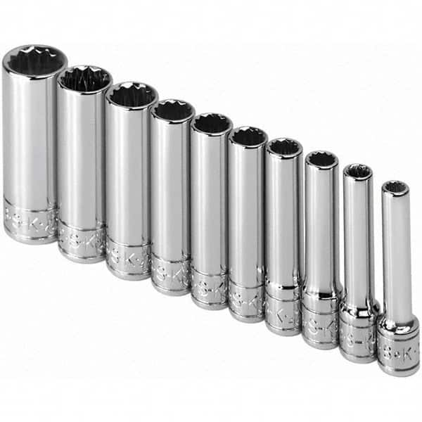 SK - 1/4" Drive Deep Socket Set - 3/16 to 9/16", Inch Measurement Standard - Benchmark Tooling