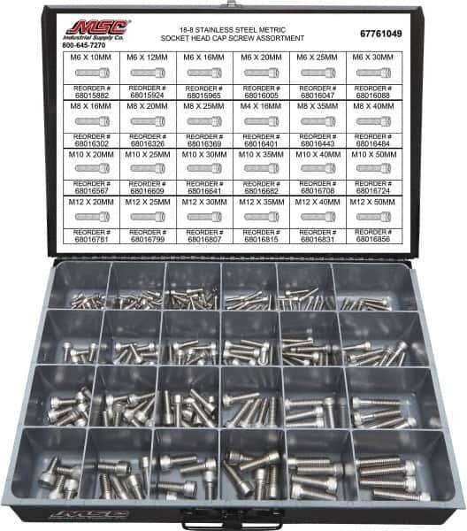 Value Collection - 240 Piece Stainless Steel Socket Head Cap Screws - M6 to M12 Thread, 18-8 - Benchmark Tooling