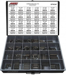 Value Collection - 320 Piece, 1/4 to 1/2" Pin Diam, Spring Pin Assortment - 1-3/4 to 2" Long, Grade 2 Steel - Benchmark Tooling