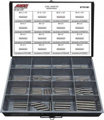 Value Collection - 130 Piece, #0 to #8" Pin Diam, Taper Pin Assortment - 1-1/2 to 4" Long, Grade 2 Steel - Benchmark Tooling