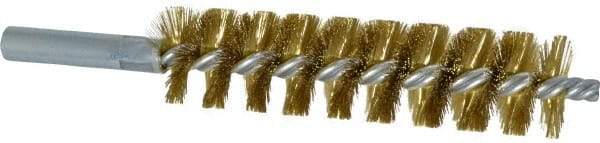 Schaefer Brush - 4" Brush Length, 1" Diam, Double Stem, Single Spiral Tube Brush - 6-1/4" Long, Brass, 12-24 Female Connection - Benchmark Tooling