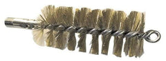 Schaefer Brush - 4-1/2" Brush Length, 3-1/4" Diam, Double Stem, Single Spiral Tube Brush - 8" Long, Brass, 1/4" NPSM Male Connection - Benchmark Tooling