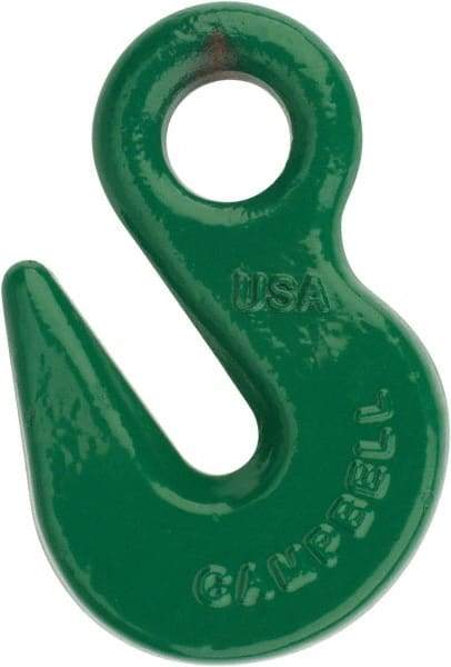 Campbell - 8,800 Lb Capacity, Chain Grade 100, Alloy Steel Eye Hook - 1/2" Hook Throat, 2.41" Reach, 3/4" Eye ID, 3/8" Chain Diam, 4" OAL - Benchmark Tooling