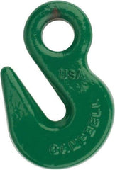 Campbell - 8,800 Lb Capacity, Chain Grade 100, Alloy Steel Eye Hook - 1/2" Hook Throat, 2.41" Reach, 3/4" Eye ID, 3/8" Chain Diam, 4" OAL - Benchmark Tooling