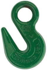 Campbell - 15,000 Lb Capacity, Chain Grade 100, Alloy Steel Eye Hook - 0.66" Hook Throat, 3.4" Reach, 1.12" Eye ID, 1/2" Chain Diam, 5.4" OAL - Benchmark Tooling