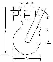 CM - 1/2 Inch Chain Diameter, Grade 80 Clevis Hook - 12,000 Lbs. Load Capacity, 19/32 Inch Inside Diameter, 19/32 Inch Pin Diameter, 19/32 Inch Hook Throat, 3-7/16 Inch Hook Width - Benchmark Tooling