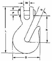 CM - 1/2 Inch Chain Diameter, Grade 80 Clevis Hook - 12,000 Lbs. Load Capacity, 19/32 Inch Inside Diameter, 19/32 Inch Pin Diameter, 19/32 Inch Hook Throat, 3-7/16 Inch Hook Width - Benchmark Tooling