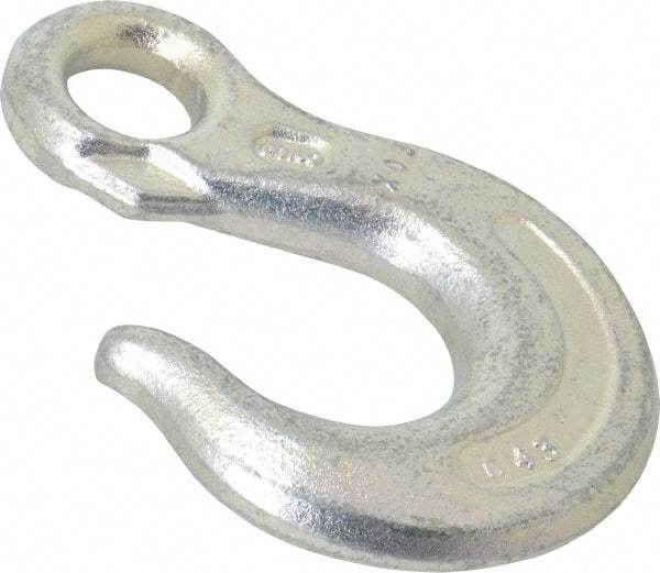 CM - 5,400 Lb Capacity, Chain Grade 43, Carbon Steel Eye Hook - 3-1/4" Reach, 11/16" Eye ID, 3/8" Chain Diam - Benchmark Tooling