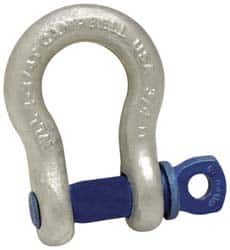 Campbell - 2" Nominal Chain Size, 35 Ton Carbon Steel Bolt Anchor Shackle - 2" Diam, 2-1/4" Pin Diam, 7-3/4" High x 3-1/4" Wide Inside Jaw, 5-3/4" Inside Width, 4-7/8" Max Body Thickness - Benchmark Tooling