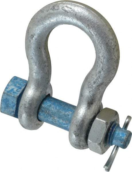 Campbell - 1/2" Nominal Chain Size, 2 Ton Carbon Steel Bolt Anchor Shackle - 1/2" Diam, 5/8" Pin Diam, 1-15/16" High x 13/16" Wide Inside Jaw, 1-1/4" Inside Width, 1-1/4" Max Body Thickness - Benchmark Tooling