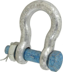 Campbell - 5/8" Nominal Chain Size, 3.25 Ton Carbon Steel Bolt Anchor Shackle - 5/8" Diam, 5/8" Pin Diam, 2-7/16" High x 1-1/16" Wide Inside Jaw, 1-9/16" Inside Width, 1-7/16" Max Body Thickness - Benchmark Tooling