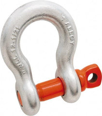 Campbell - 3/8" Nominal Chain Size, 2 Ton Alloy Steel Screw Anchor Shackle - 3/8" Diam, 7/16" Pin Diam, 1-7/16" High x 0.677" Wide Inside Jaw, 0.969" Inside Width, 15/16" Max Body Thickness - Benchmark Tooling