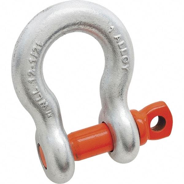 Campbell - 1-1/4" Nominal Chain Size, 18 Ton Alloy Steel Screw Anchor Shackle - 1-1/4" Diam, 1-3/8" Pin Diam, 4-1/2" High x 2" Wide Inside Jaw, 3-1/4" Inside Width, 3" Max Body Thickness - Benchmark Tooling