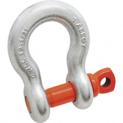 Campbell - 1" Nominal Chain Size, 12.5 Ton Alloy Steel Screw Anchor Shackle - 1" Diam, 1-1/8" Pin Diam, 3-3/4" High x 1-11/16" Wide Inside Jaw, 2-1/2" Inside Width, 2-3/8" Max Body Thickness - Benchmark Tooling