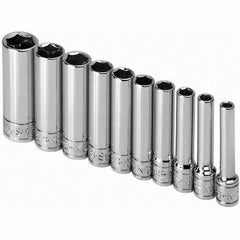 SK - 1/4" Drive Deep Socket Set - 3/16 to 9/16", Inch Measurement Standard - Benchmark Tooling