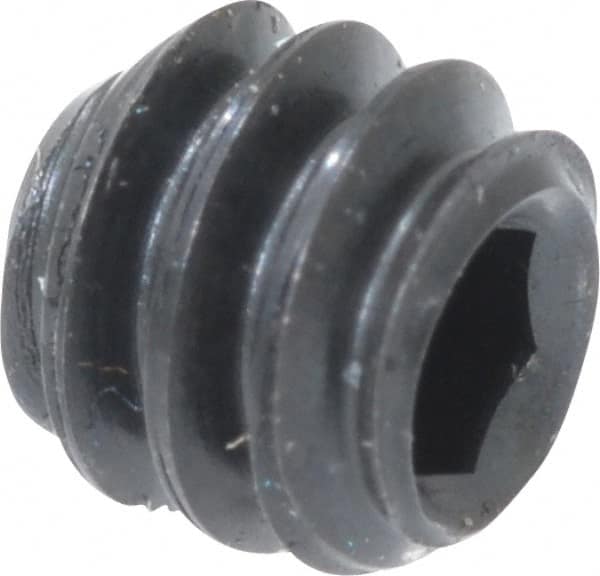 Unbrako - #6-32 UNC, 1/8" OAL, Cup Point Set Screw - Grade 8 Alloy Steel, 1/16" Key - Benchmark Tooling