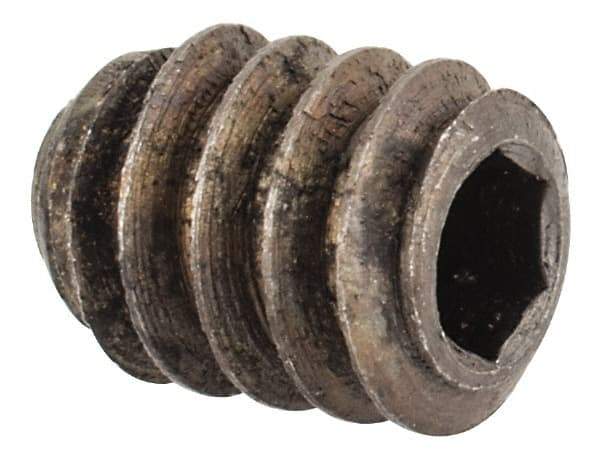 Unbrako - #10-24 UNC, 1/4" OAL, Cup Point Set Screw - Grade 8 Alloy Steel, 3/32" Key - Benchmark Tooling