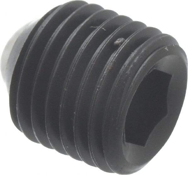 Unbrako - 3/8-24 UNF, 3/8" OAL, Cup Point Set Screw - Grade 8 Alloy Steel, 3/16" Key - Benchmark Tooling