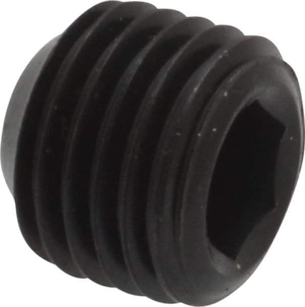 Unbrako - 7/16-20 UNF, 3/8" OAL, Cup Point Set Screw - Grade 8 Alloy Steel, 7/32" Key - Benchmark Tooling