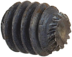 Unbrako - #4-48 UNF, 1/8" OAL, Knurled Cup Point Set Screw - Grade 8 Alloy Steel, 1/2" Key - Benchmark Tooling