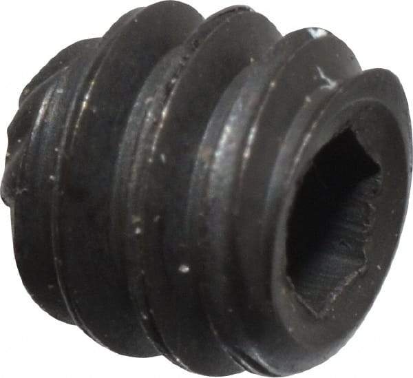 Unbrako - #6-32 UNC, 1/8" OAL, Knurled Cup Point Set Screw - Grade 8 Alloy Steel, 1/16" Key - Benchmark Tooling