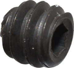 Unbrako - #6-32 UNC, 1/8" OAL, Knurled Cup Point Set Screw - Grade 8 Alloy Steel, 1/16" Key - Benchmark Tooling