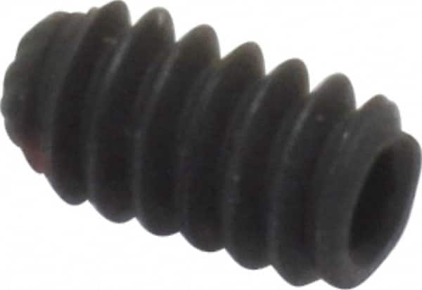 Unbrako - #6-32 UNC, 1/4" OAL, Knurled Cup Point Set Screw - Grade 8 Alloy Steel, 1/16" Key - Benchmark Tooling