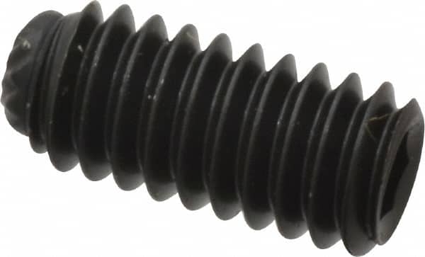 Unbrako - #8-32 UNC, 3/8" OAL, Knurled Cup Point Set Screw - Grade 8 Alloy Steel, 5/64" Key - Benchmark Tooling