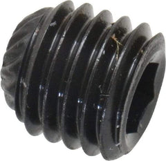 Unbrako - 1/4-28 UNF, 1/4" OAL, Knurled Cup Point Set Screw - Grade 8 Alloy Steel, 1/8" Key - Benchmark Tooling