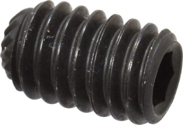 Unbrako - 5/16-18 UNC, 1/2" OAL, Knurled Cup Point Set Screw - Grade 8 Alloy Steel, 5/32" Key - Benchmark Tooling