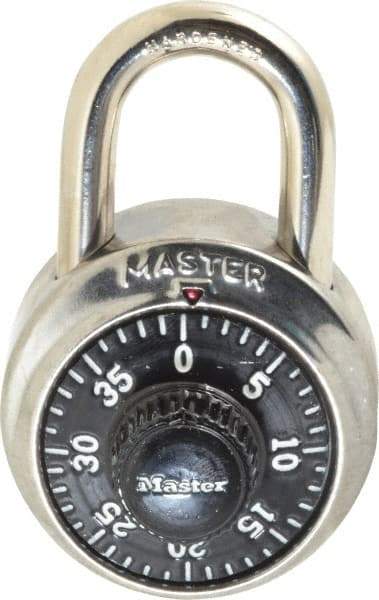 Master Lock - 1-7/8" Body Width, 3/4" Shackle Clearance, Stainless Steel Combination Lock - 9/32" Shackle Diam, 13/16" Shackle Width - Benchmark Tooling