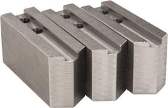 H & R Manufacturing - 1.5mm x 60° Serrated Attachment, Square Soft Lathe Chuck Jaw - 3 Jaws, Steel, 1.181" Btw Mount Hole Ctrs, 5" Long x 1-3/4" Wide x 2-1/2" High, 0.63" Groove, 12mm Fastener - Benchmark Tooling