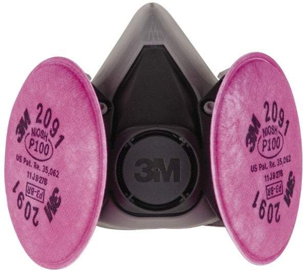 3M - Size M, P100 NIOSH Filter Rating, Thermoplastic Elastomer, Half Mask Facepiece Respirator Assembly - Protection from Oil and Non-Oil Based Particles, 2 Point Suspension - Benchmark Tooling