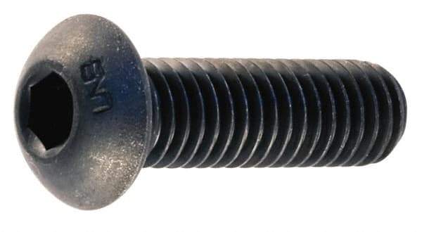 Unbrako - #10-24 UNC Hex Socket Drive, Button Screw - Alloy Steel, Black Oxide Finish, 5/8" Length Under Head - Benchmark Tooling