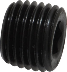 Unbrako - 1/4-18, 13/32" OAL, Alloy Steel Socket Pressure Plug - 7/8" Taper per Foot, 1/4" Hex Key - Benchmark Tooling