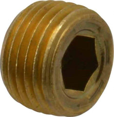 Unbrako - 1/8-27, 1/4" OAL, Brass Socket Pressure Plug - 7/8" Taper per Foot, 3/16" Hex Key - Benchmark Tooling