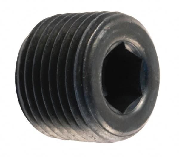 Unbrako - 1 - 11-1/2, 21/32" OAL, Alloy Steel Socket Pressure Plug - 7/8" Taper per Foot, 5/8" Hex Key - Benchmark Tooling