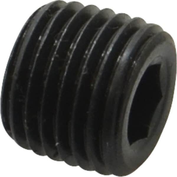 Unbrako - 1/4-18, 7/16" OAL, Alloy Steel Socket Pressure Plug - 3/4" Taper per Foot, 1/4" Hex Key - Benchmark Tooling